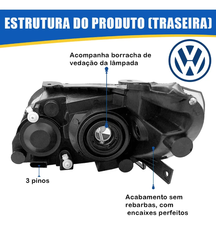 Par De Farol Gol Saveiro Voyage 2009 G5 Foco Duplo Mascara - Imagem 2